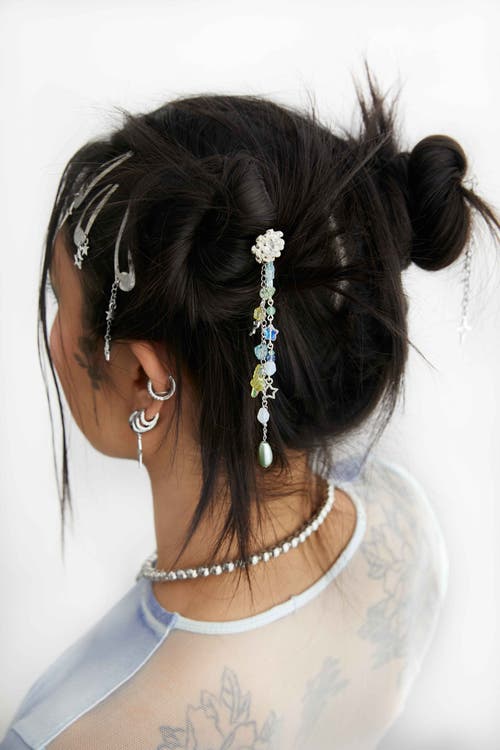 Velvet Luna Steel Hair Pin With Acrylic Charms In Metallic