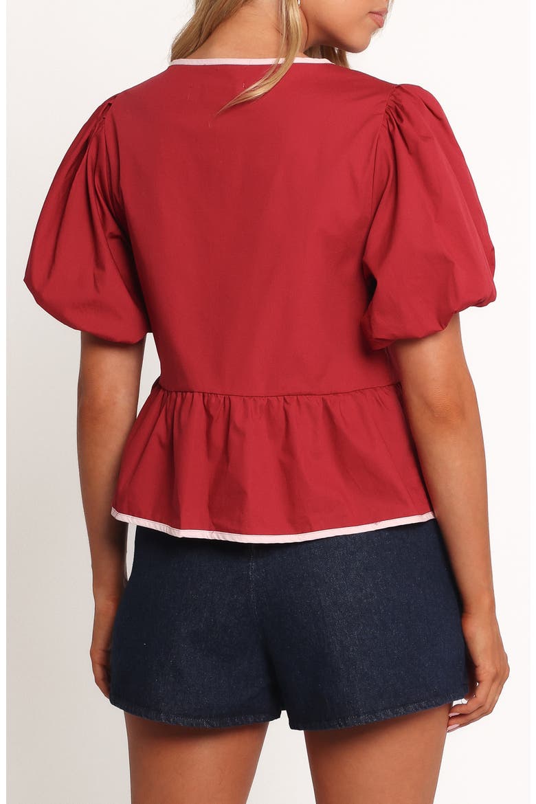Ellien Tie Front Puff Sleeve Top, Alternate, color, RED