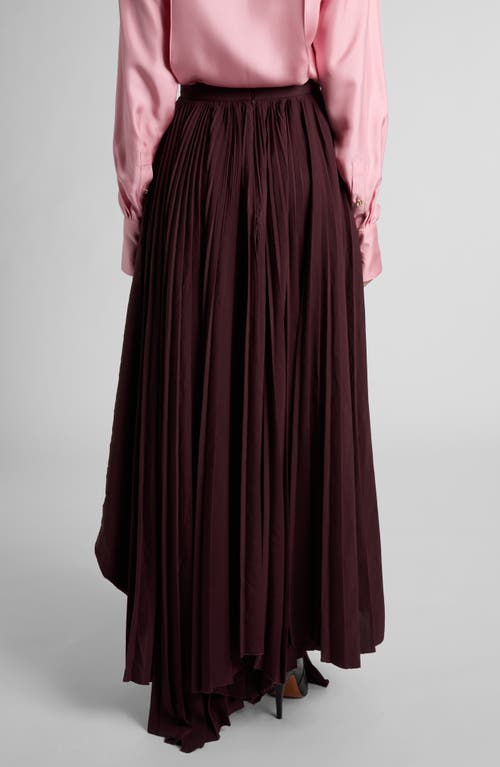 Alexander Mcqueen Pleated Asymmetric Maxi Skirt In Burgundy