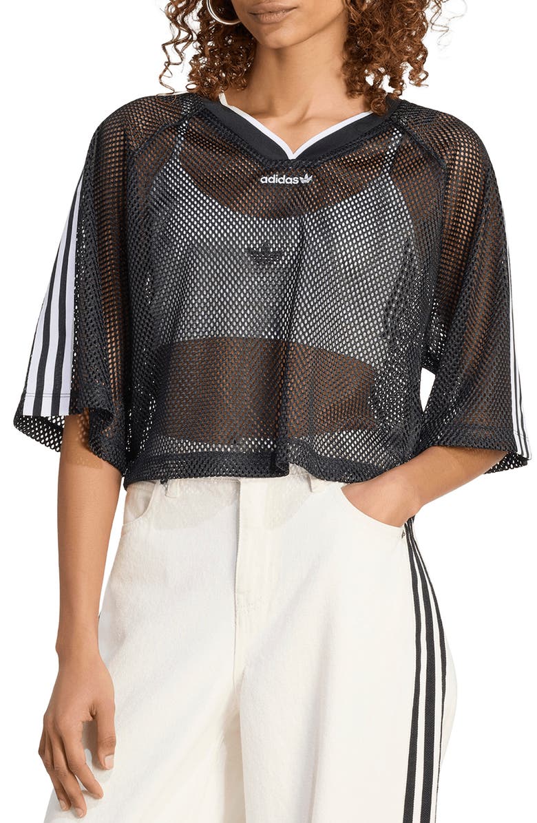 adidas Originals Mesh Crop Jersey Top, Main, color, Black