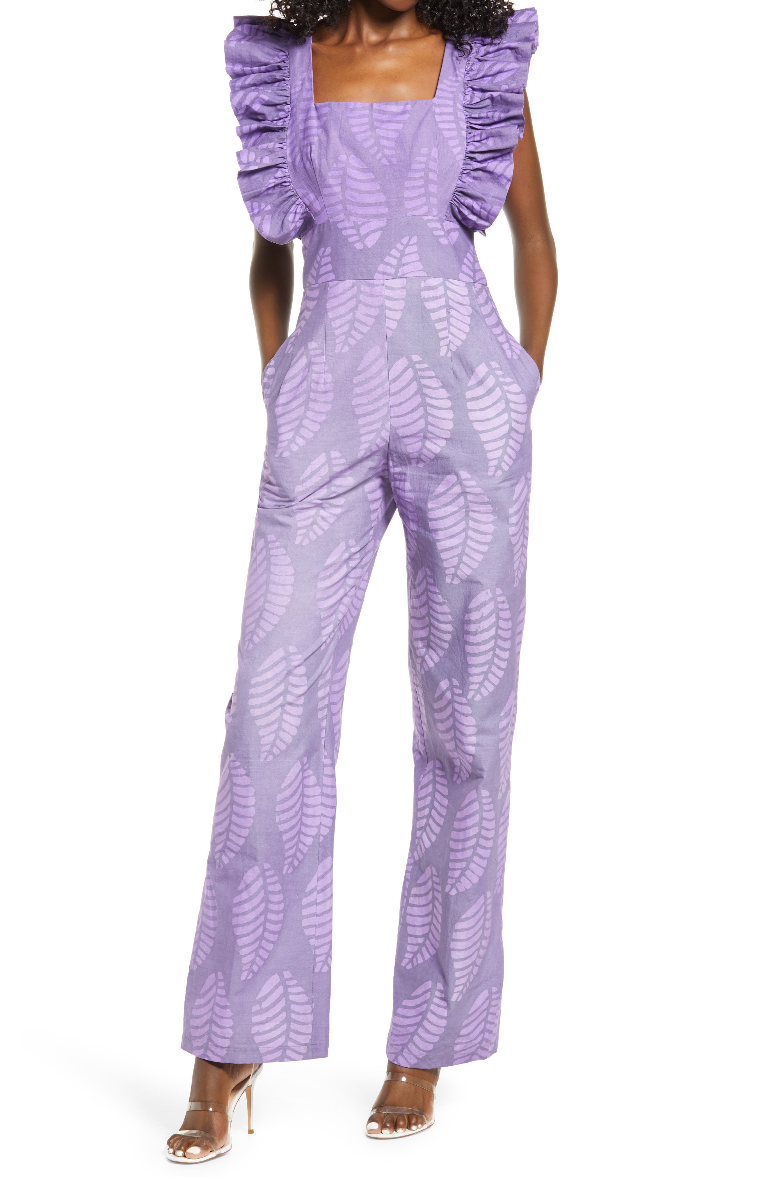 Tagoe SIKA Tagoe Leaf Print Cotton Jumpsuit (Women) | Nordstromrack