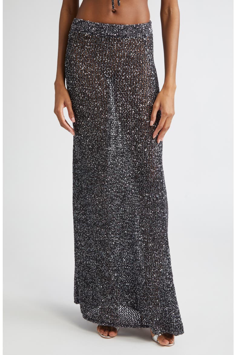 Sequin Crochet Maxi Skirt, Main, color, BLACK