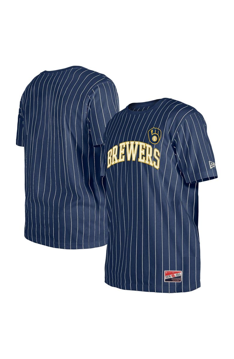 New Era Men's New Era Navy Milwaukee Brewers Throwback Pinstripe T-Shirt, Main, color,