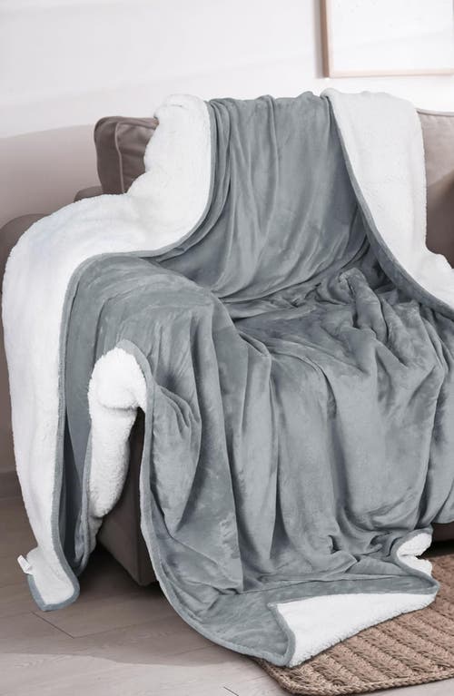 Woven & Weft Faux Shearling Fleece Throw Blanket In Gray