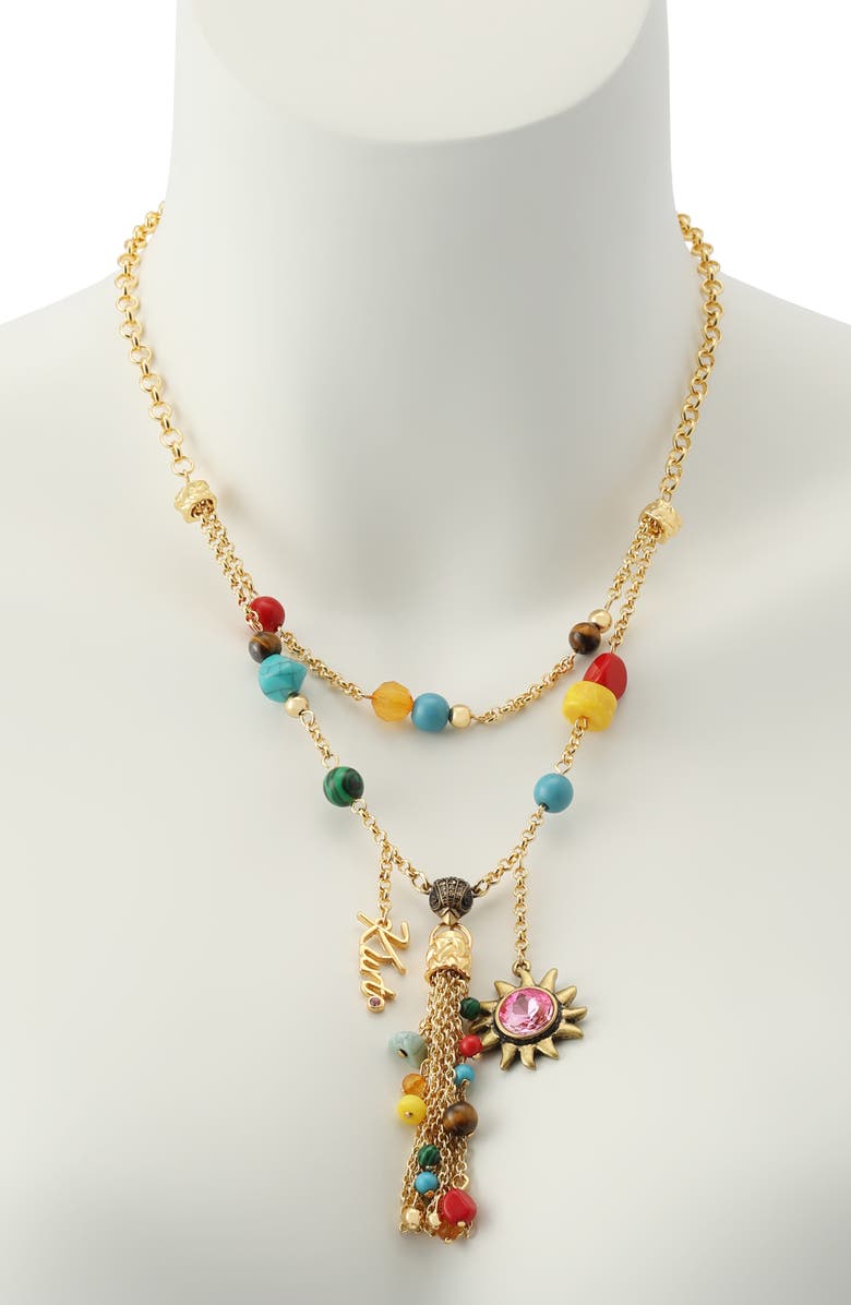 Kurt Geiger London Bead Tassel Layered Necklace, Alternate, color, Gold/ Multi