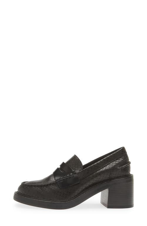 Rag & Bone Carter Embossed Leather Heeled Penny Loafers In Black Leather