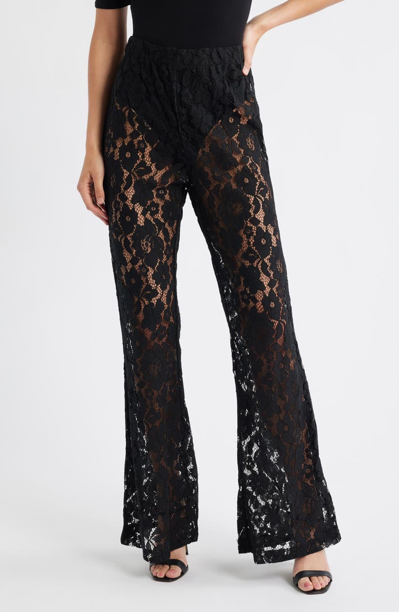 HIGH HEEL JUNGLE Jen Lace Flare Pants, Main, color, Black