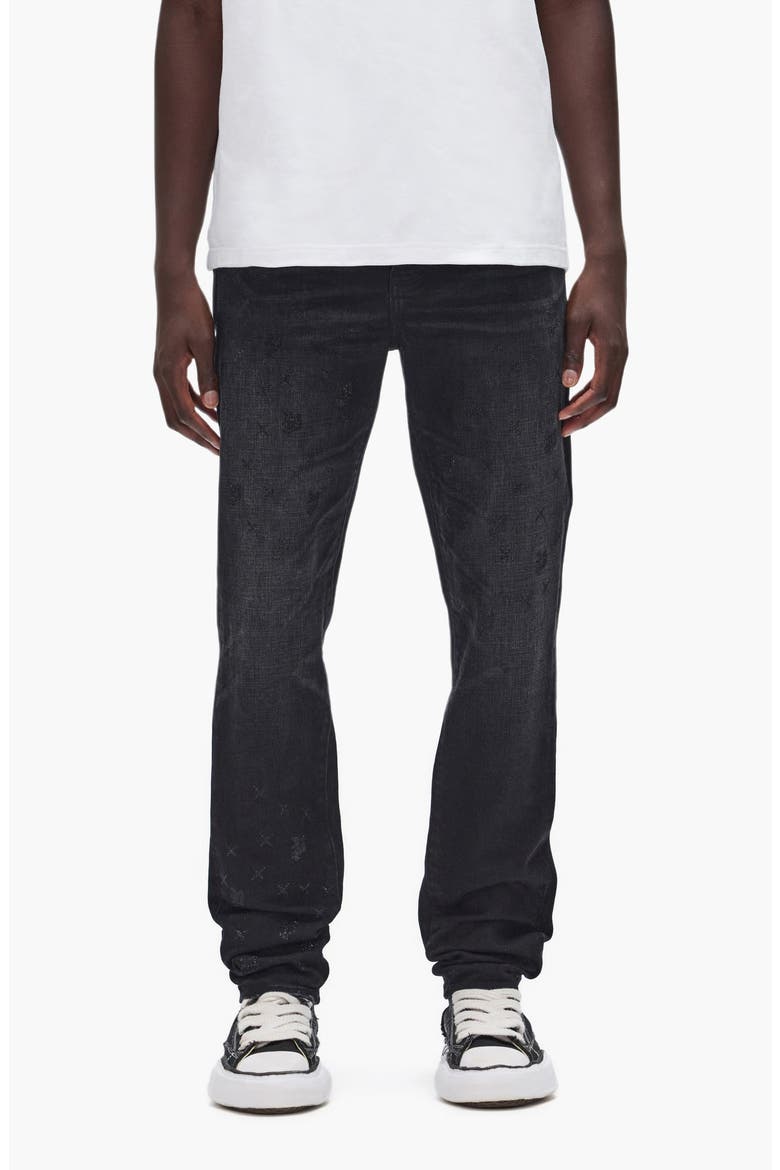 Monogram Bling Slim Straight Leg Jeans, Main, color, BLACK