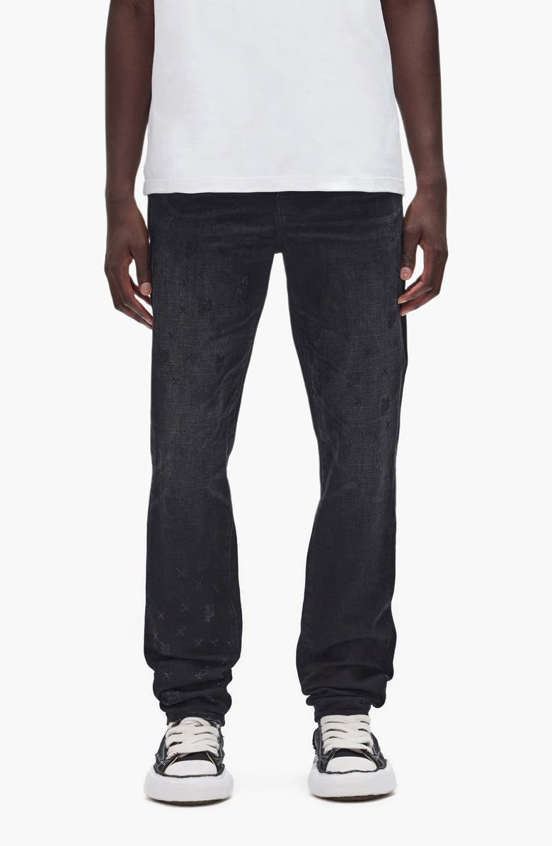 PURPLE BRAND Monogram Bling Slim Straight Leg Jeans, Main, color, Black