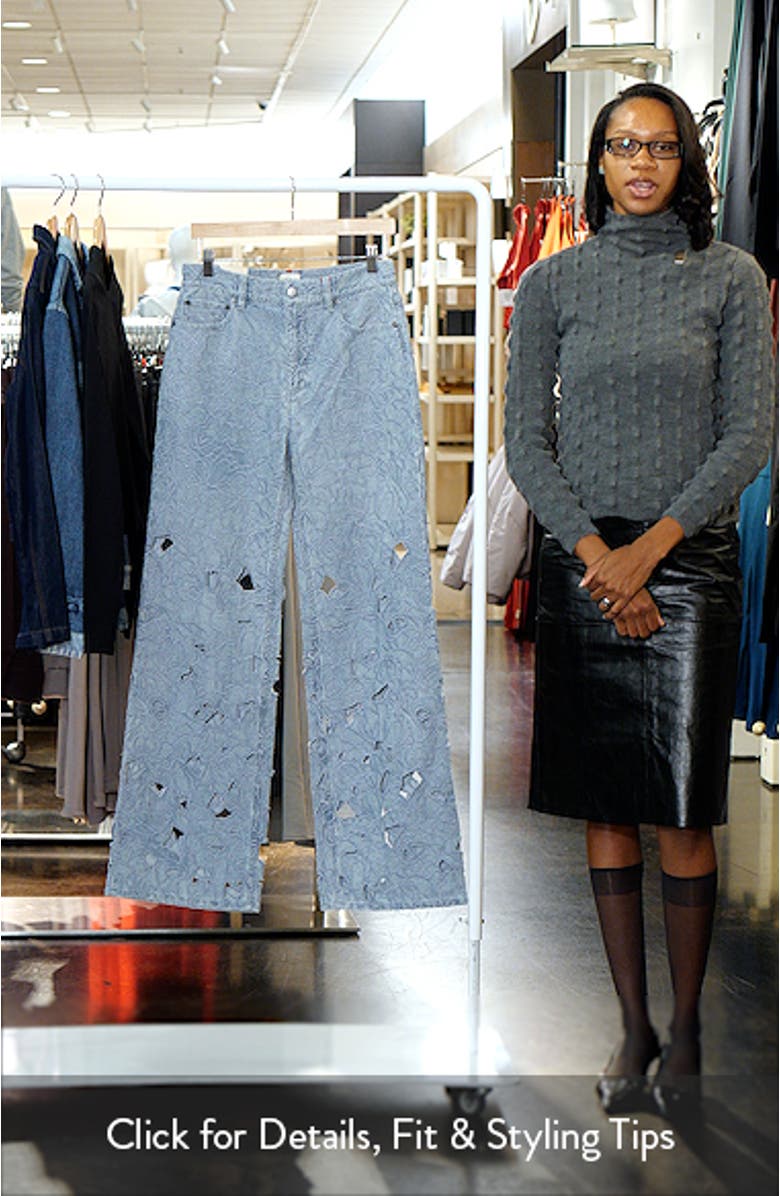 Chic High Waist Embroidered Eyelet Jeans, sales video thumbnail