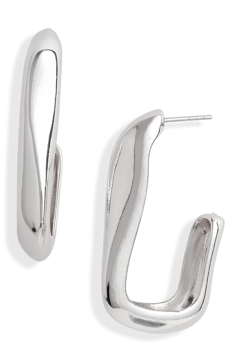 Open Edit Organic Hoop Earrings, Main, color, Silver