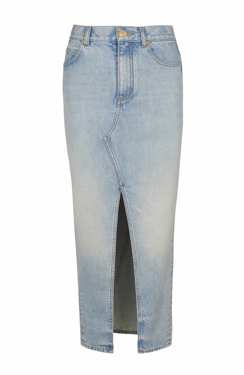 Balmain Denim Midi Skirt, Main, color, Blue