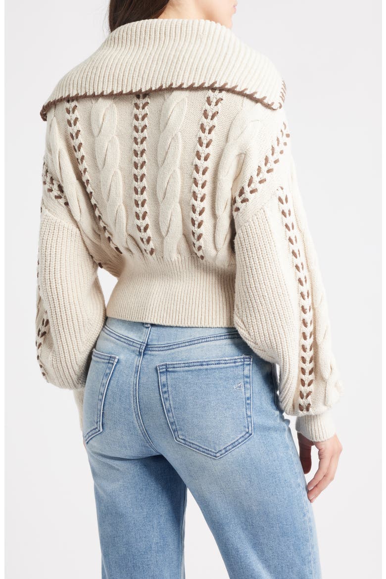 Lune Whipstitch Detail Cotton Blend Bomber Sweater, Alternate, color, OATMEAL BROWN WHIP STITCH