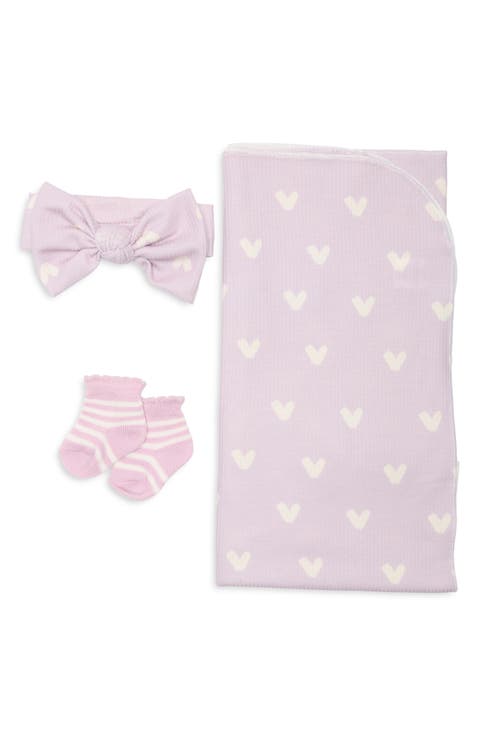 Heart Print Rib Blanket, Bow & Socks Set (Baby)