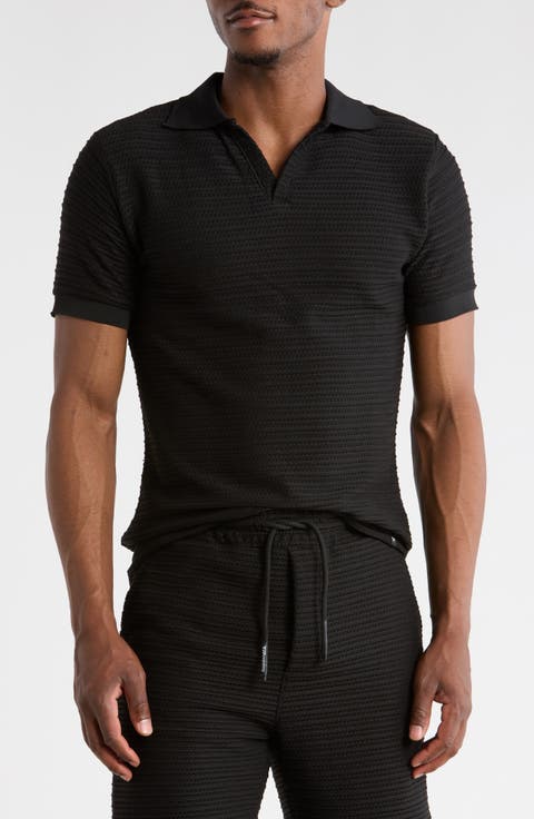 Modern Fit Textured Johnny Collar Polo Sweater