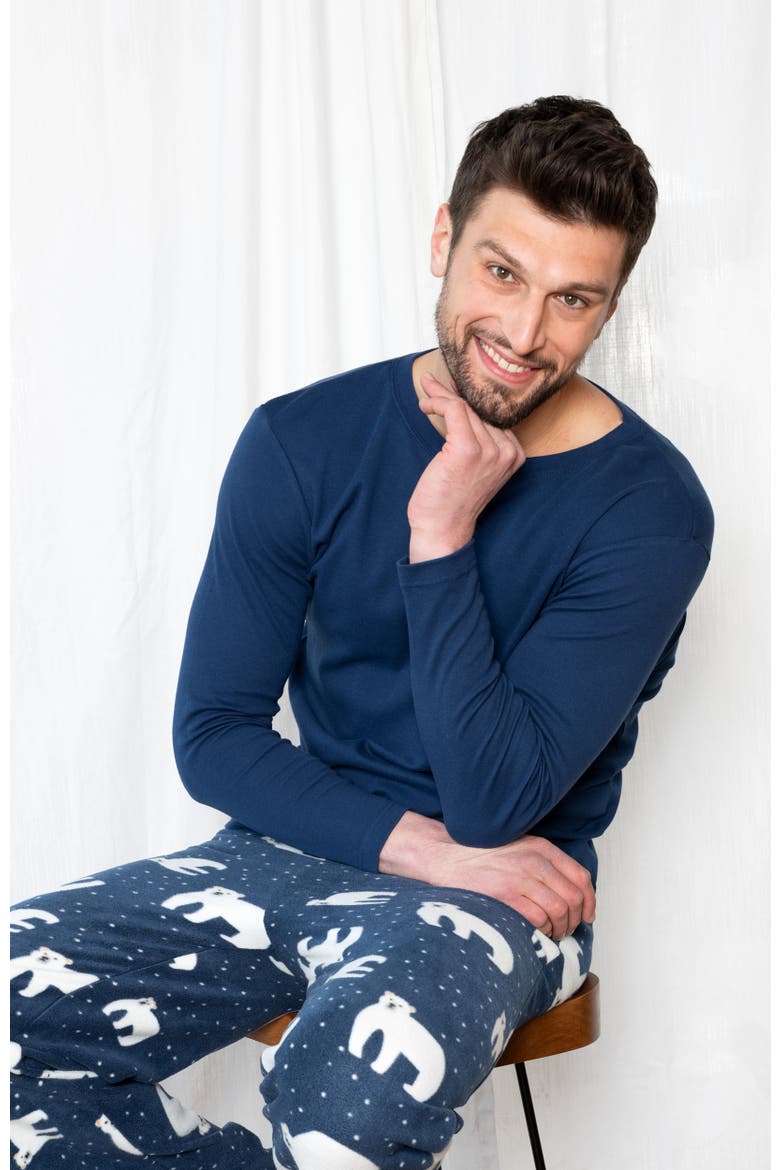 Men's Cotton Top & Fleece Pants Printed Matching Family Holiday Pajama Set, Alternate, color, Polar Bear