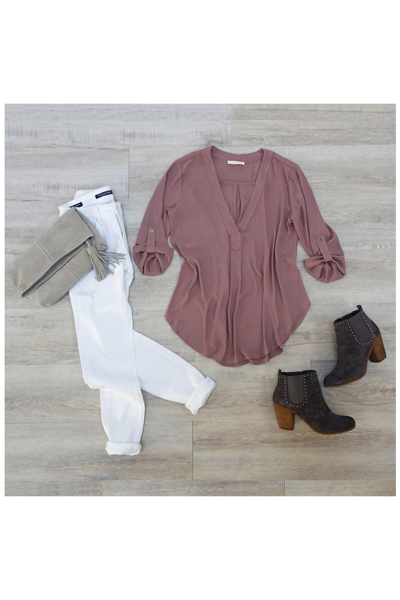 V-Neck Crepe Blouse, Alternate, color, SHADED SPRUCE