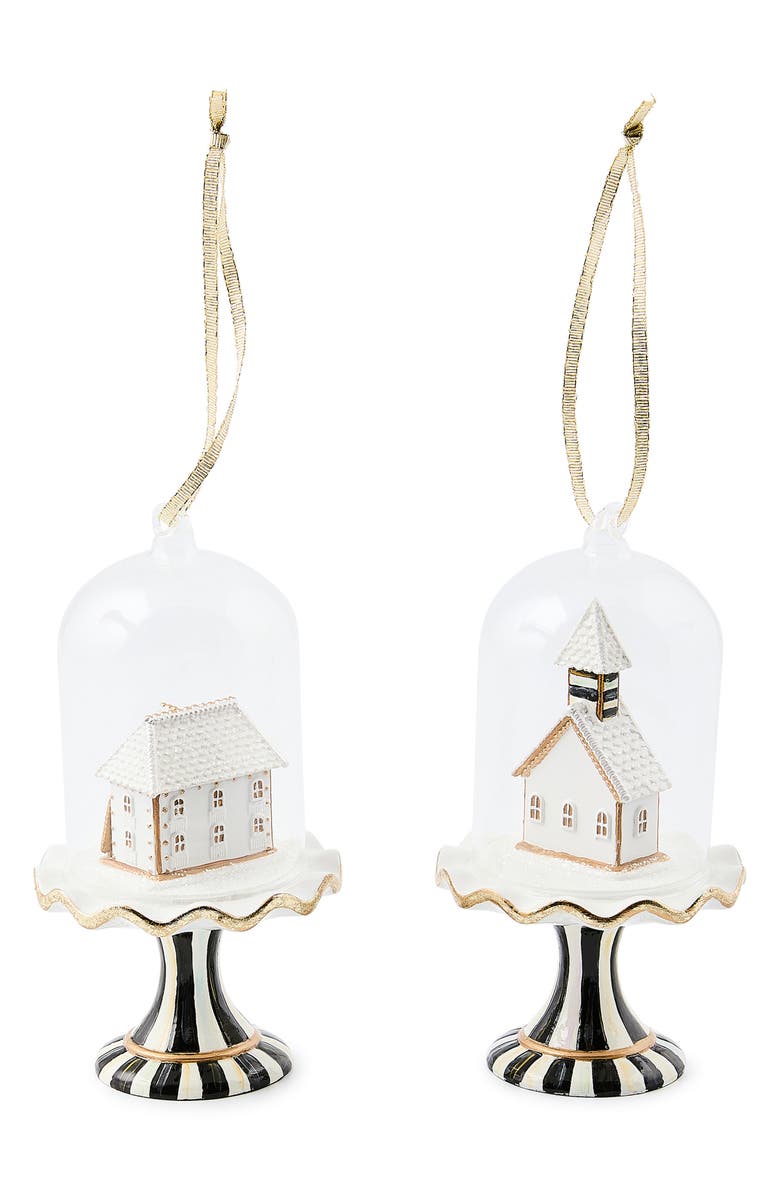 MACKENZIE CHILDS Set of 2 Gingerbread Cloche Ornaments, Alternate, color, White
