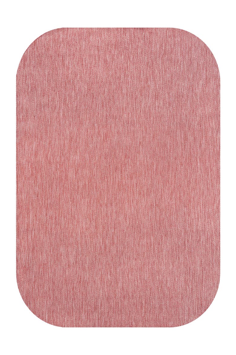 Miles Modern Minimalist Radius Corner Solid Indoor/Outdoor Shaped Area Rug, Main, color, Light Rose