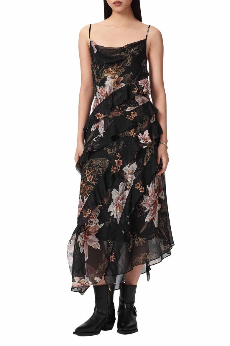 Ruth Floral Print Slipdress, Main, color, CRYSTAL BLACK