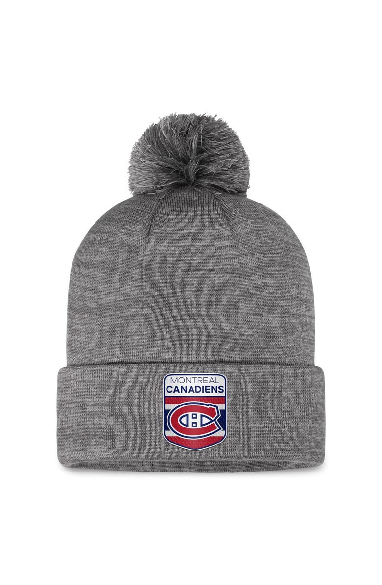 FANATICS Men's Fanatics Branded  Gray Montreal Canadiens Authentic Pro Home Ice Cuffed Knit Hat with Pom, Main, color, 