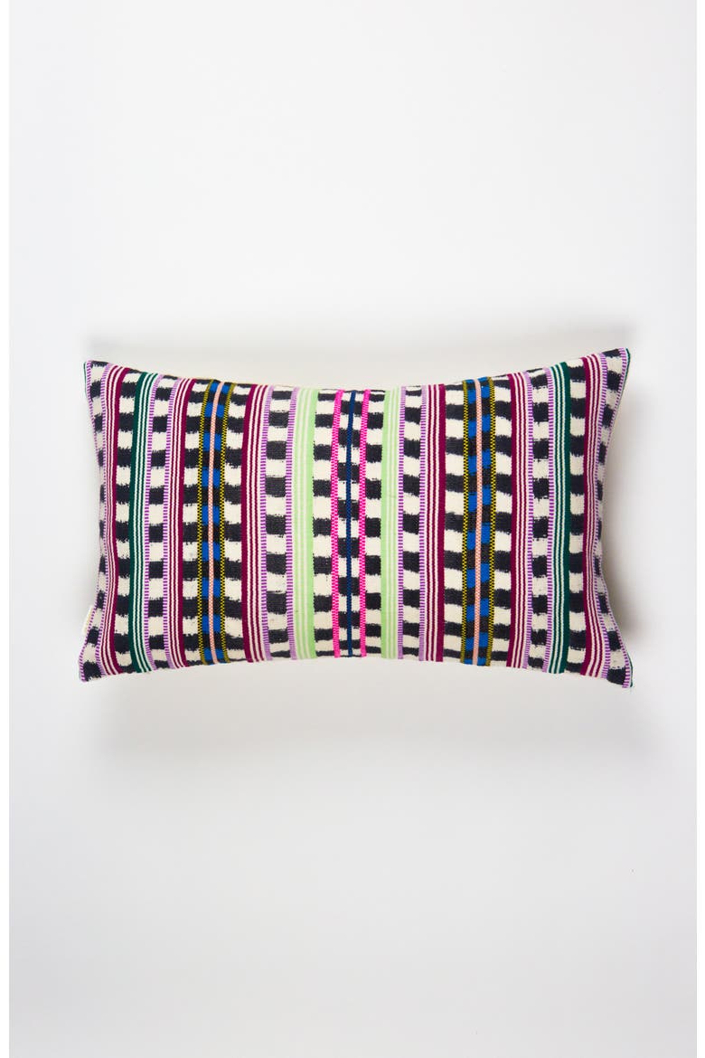 Santiago Lime and Pink Handwoven Cotton Ikat Rectangle Throw Pillow, Main, color, Multicolored