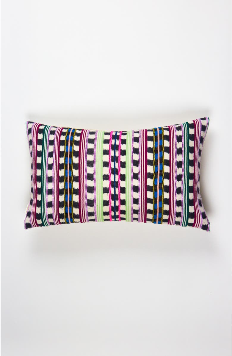 Archive NY Santiago Lime and Pink Handwoven Cotton Ikat Rectangle Throw Pillow, Main, color, Multicolored