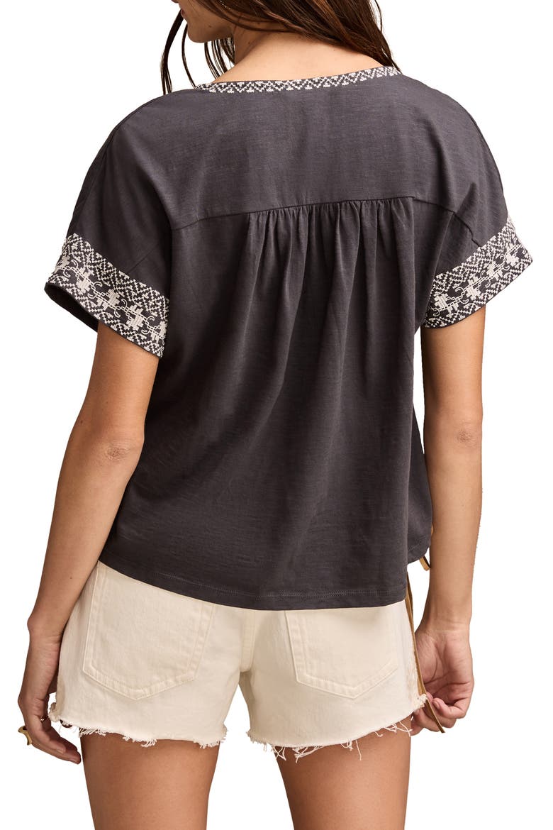 Embroidered Short Sleeve Cotton Peasant Top, Alternate, color, ASPHALT