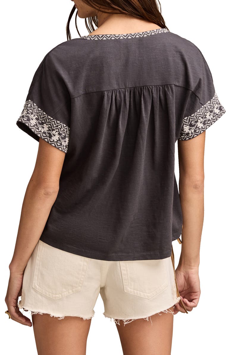 Lucky Brand Embroidered Short Sleeve Cotton Peasant Top, Alternate, color,