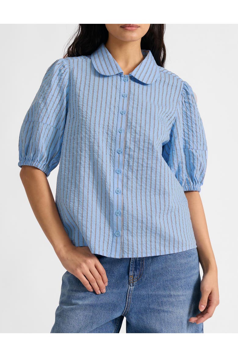 Stripe Short Sleeve Blouse, Alternate, color, Blue