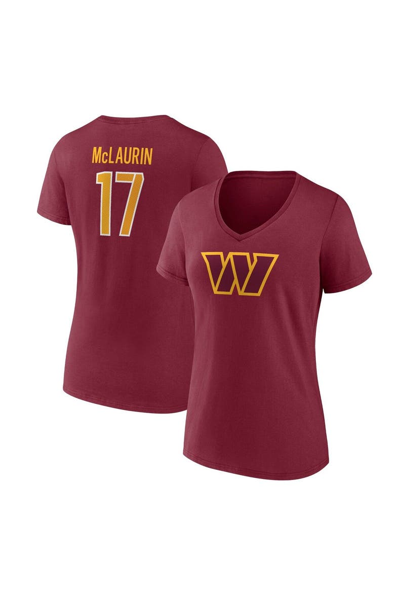 Women's Fanatics Branded Terry McLaurin Burgundy Washington Commanders Player Icon Name & Number V-Neck T-Shirt, Main, color, Burgundy