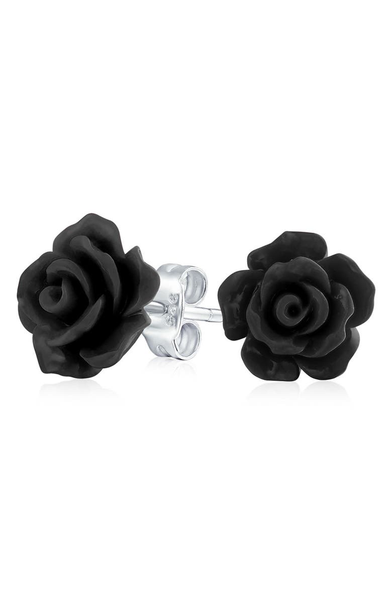 BLING JEWELRY 3D Rose Stud Earrings, Alternate, color, Black