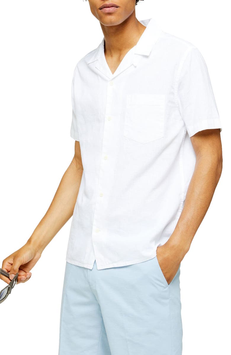 Topman Solid Short Sleeve Button-Up Camp Shirt, Main, color, 