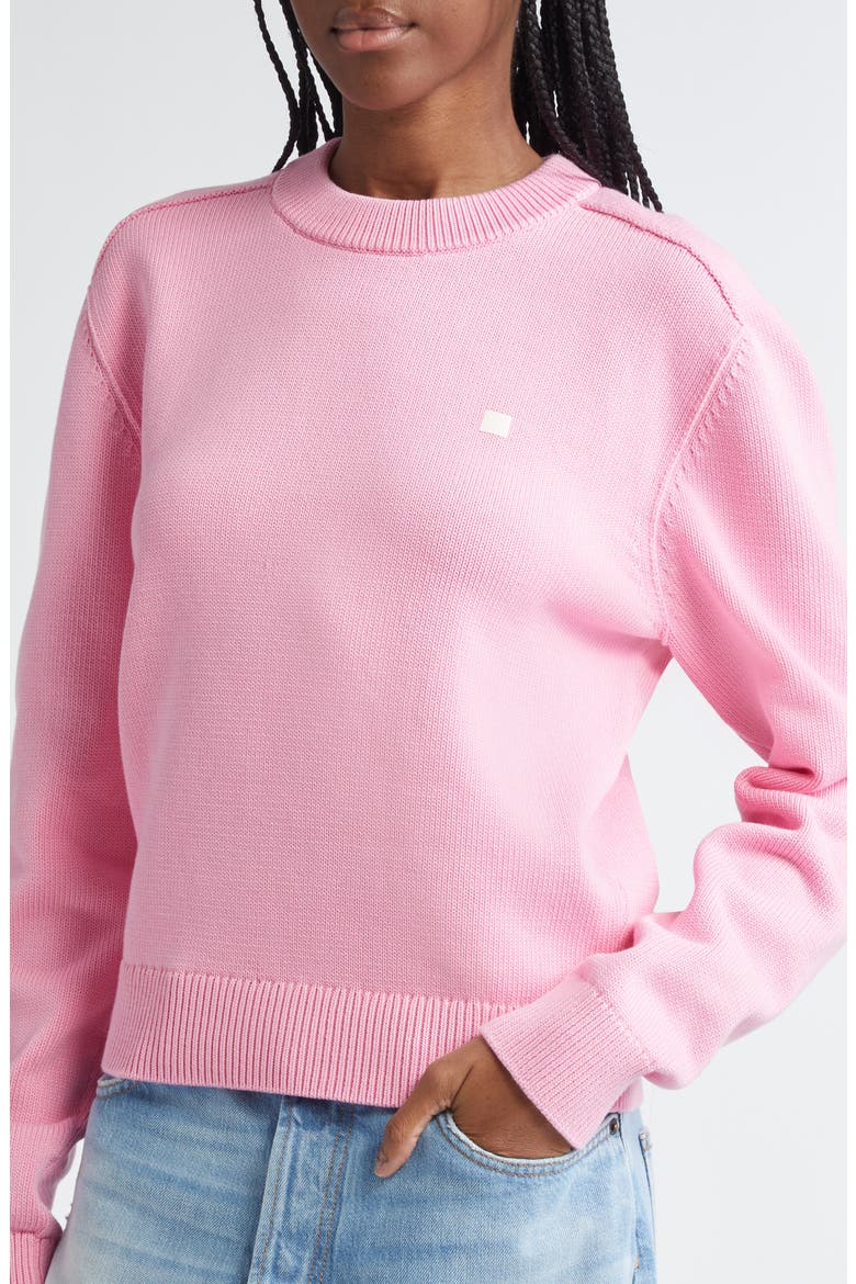 Kolos Face Patch Cotton Crewneck Sweater, Alternate, color, CAMEO PINK DRM