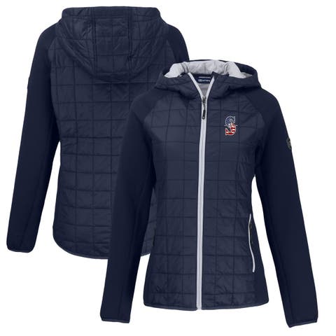 Women's Cutter & Buck Navy Seattle Mariners Americana Rainier Primaloft Eco Raglan Full-Zip Hybrid Jacket