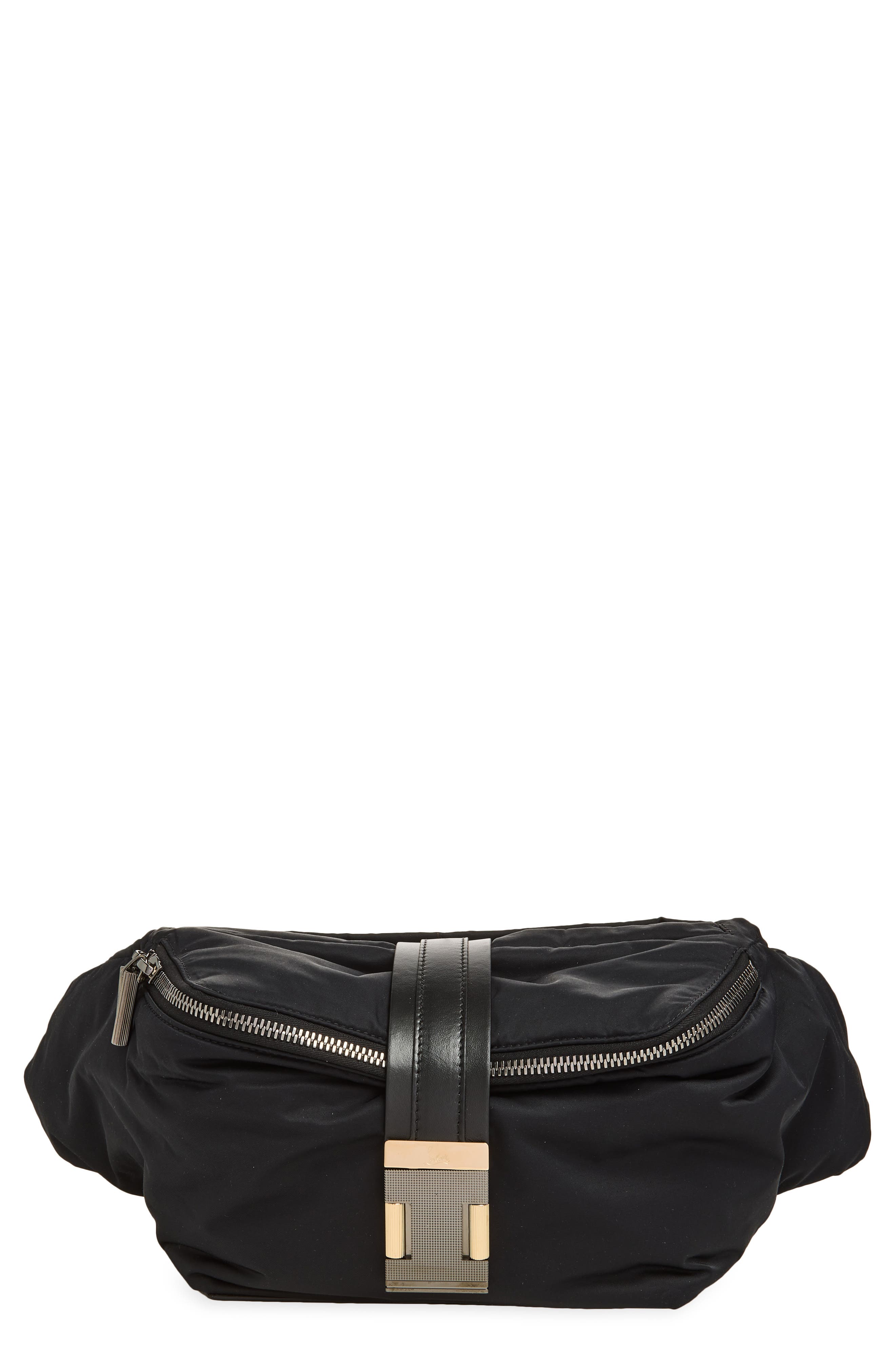 Christian Louboutin Nox Nylon Belt Bag, Main, color, Black
