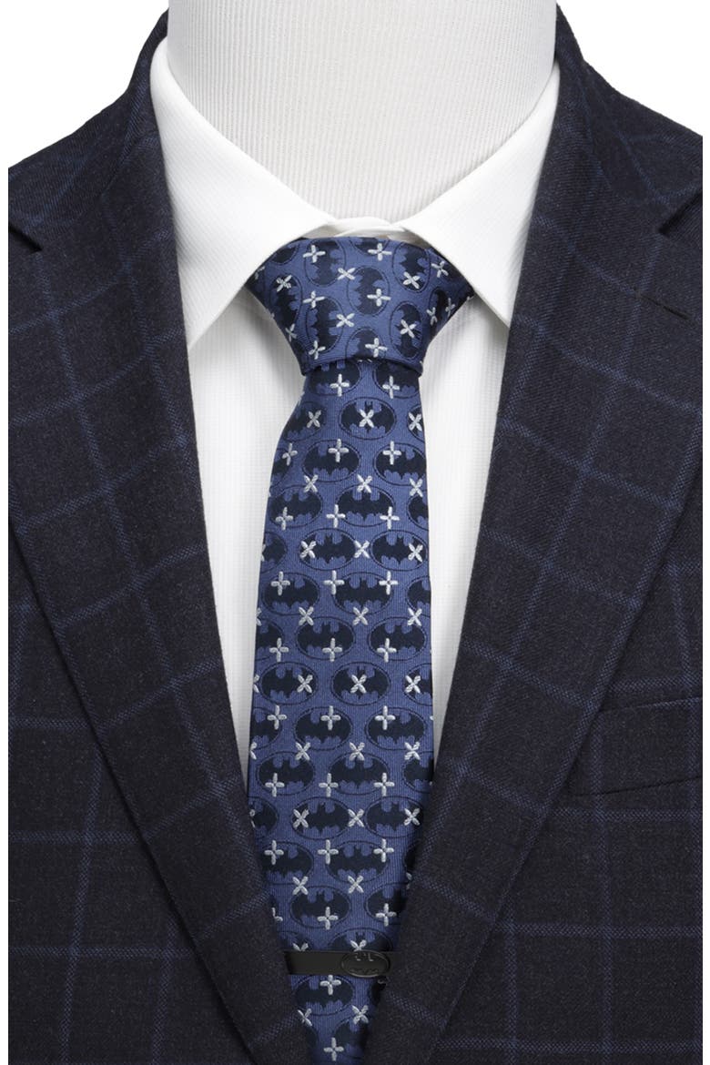 DC Comics Batman Blue Jacquard Cross Silk Tie, Alternate, color, NAVY