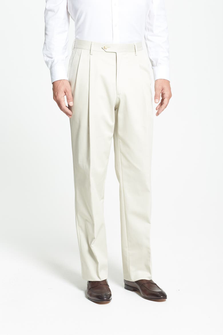 Pleated Classic Fit Cotton Dress Pants, Alternate, color, STONE