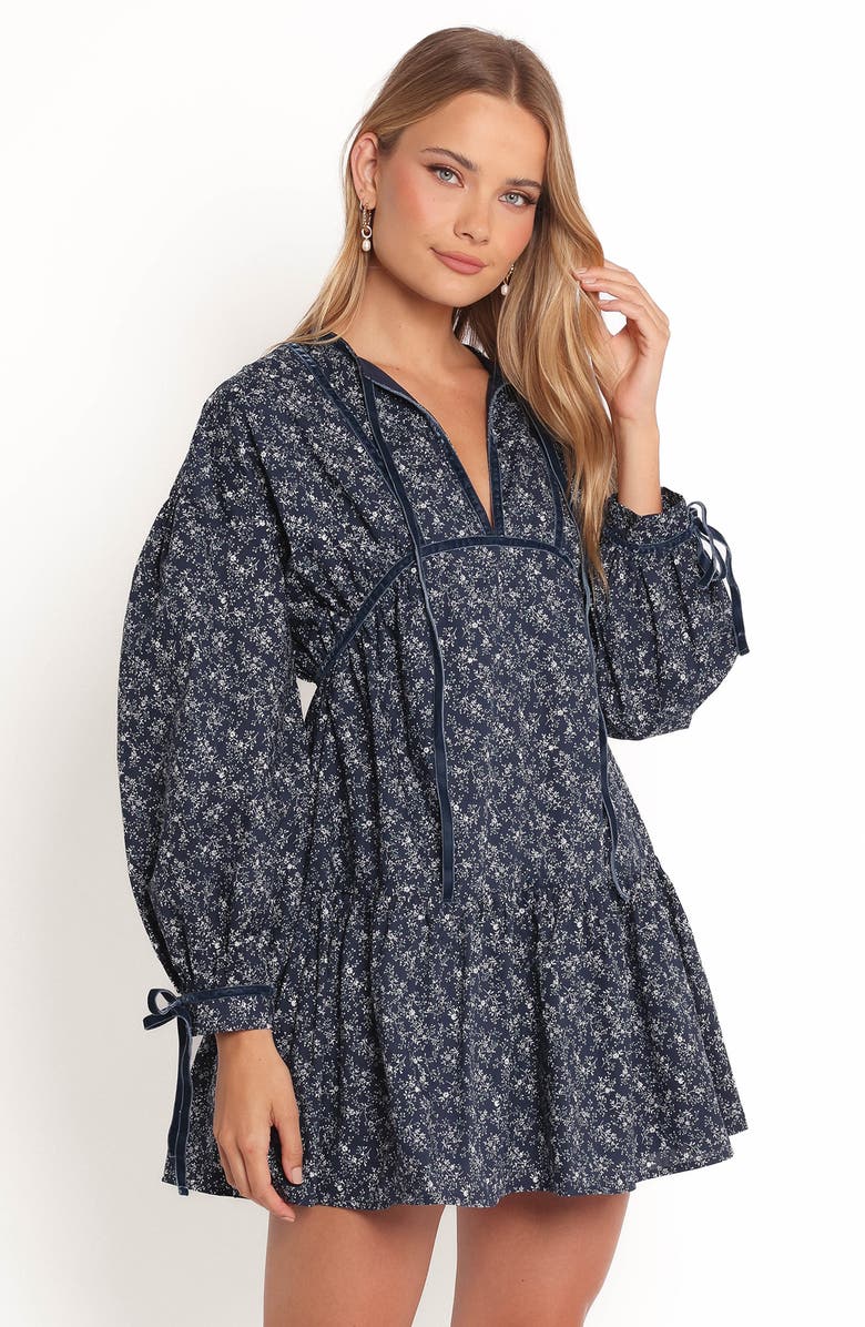 Petal & Pup Brooklyn Long Sleeve Cotton Minidress, Alternate, color, Blue Floral