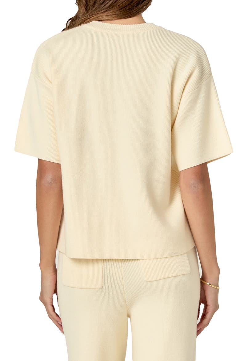 Rib Elbow Sleeve Sweater, Alternate, color, IVORY