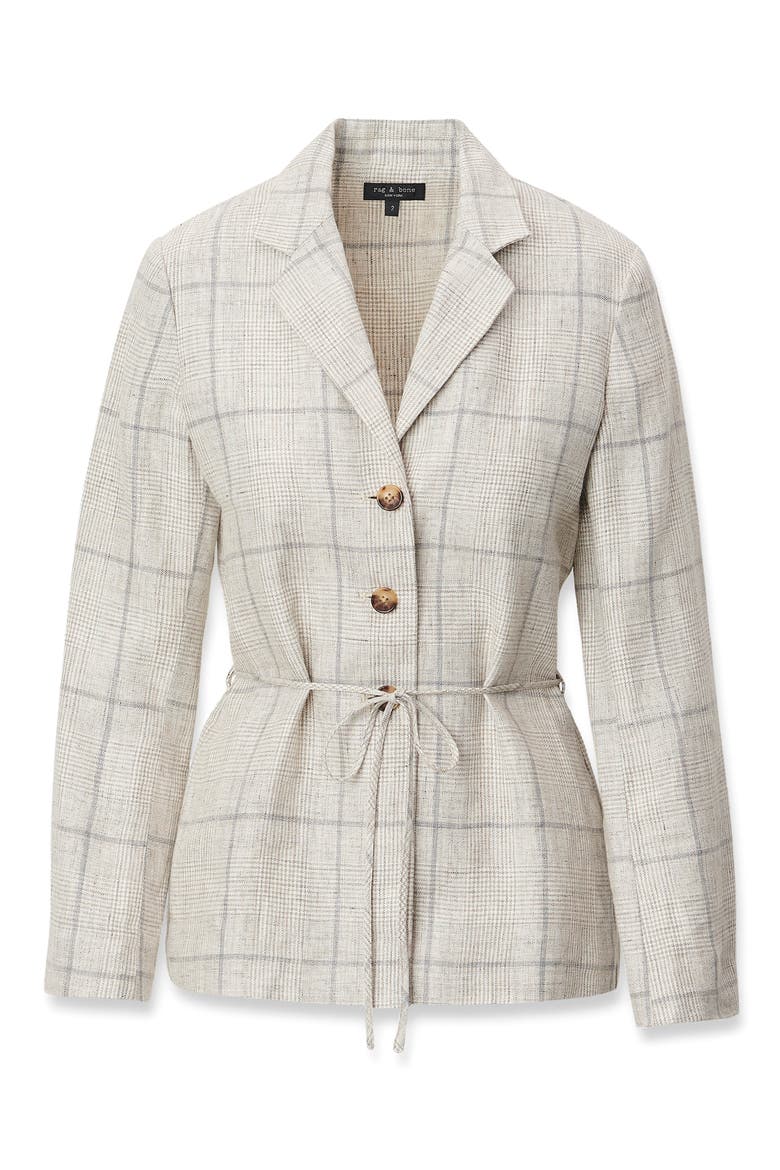Chappell Plaid Linen Blazer, Alternate, color, WHITE MULTI