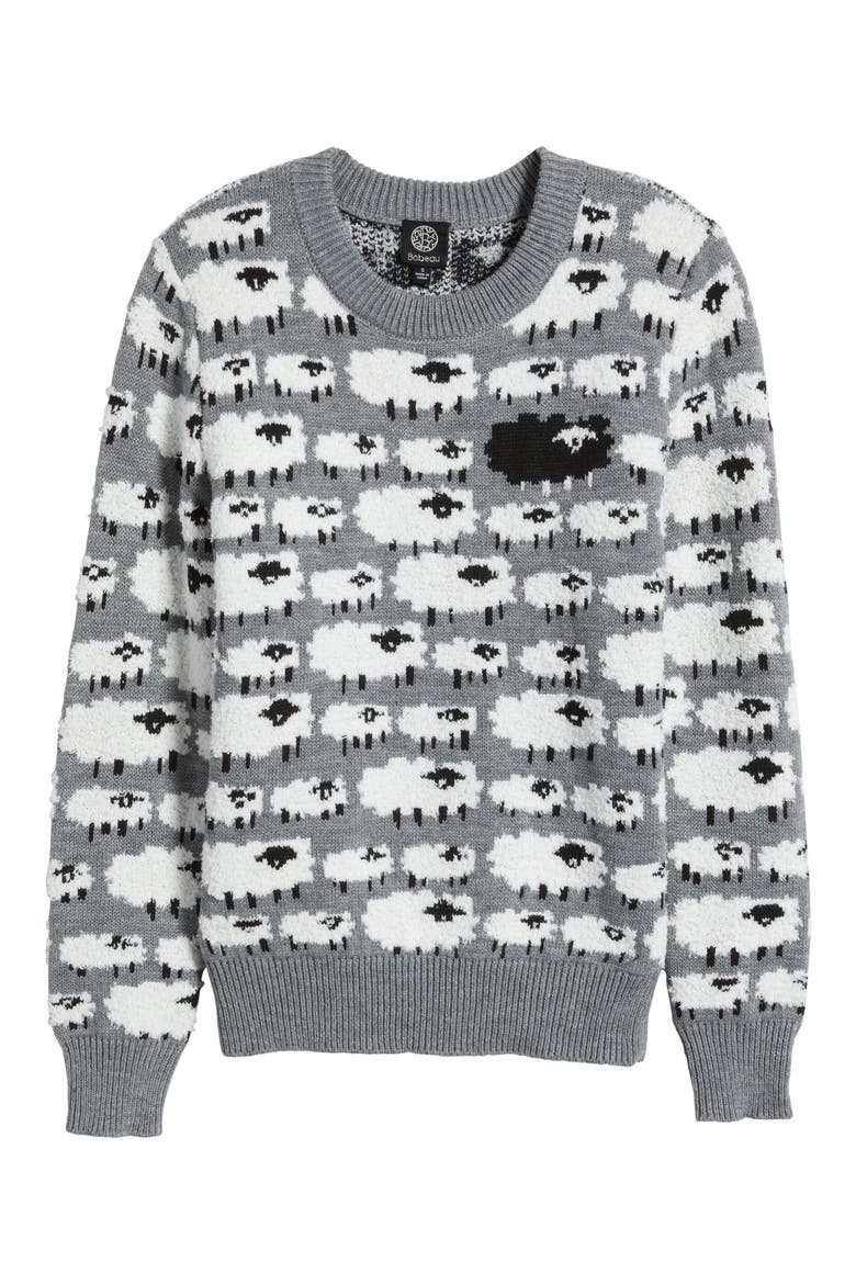 Sheep Jacquard Sweater, Alternate, color, CHARCOAL/WHITE