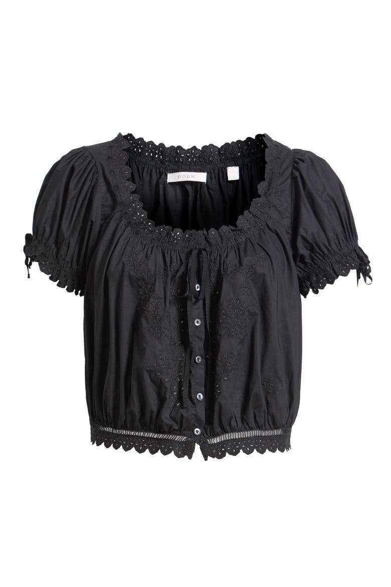 Nera Eyelet Ruffle Organic Cotton Crop Top, Alternate, color, BLACK