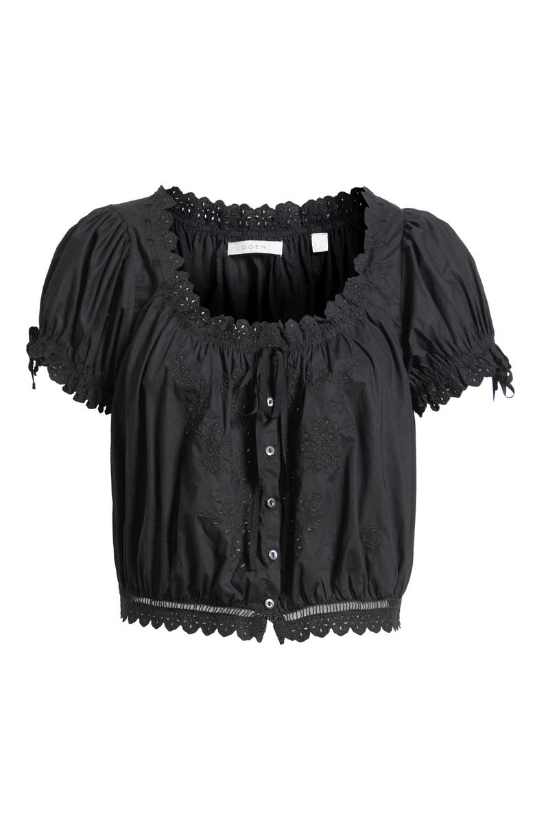 DÔEN Nera Eyelet Ruffle Organic Cotton Crop Top, Alternate, color, Black