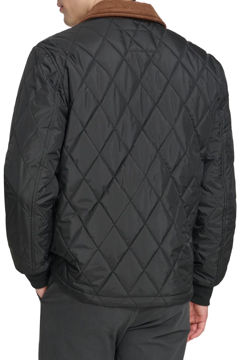 Quilted Water Resistant Corduroy Collar Bomber, Alternate, color, BLACK
