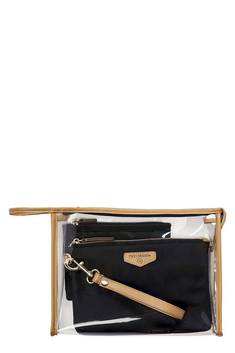 3-in-1 Set of 3 Zip Pouches, Main, color, BLACK/ TAN