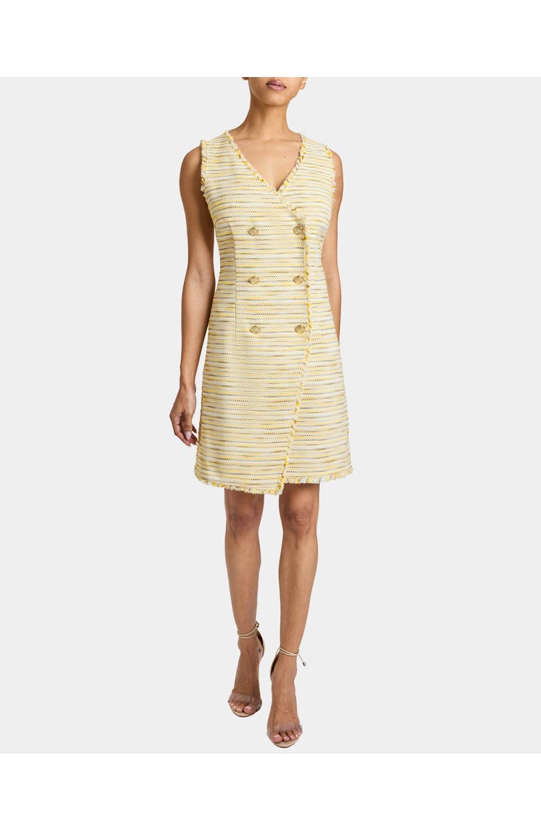 Santorelli DEE Sleeveless Double Breasted A-Line Dress with Asymmetric Skirt Panel in Lightweight Cotton Tweed, Alternate, color, Chamomile
