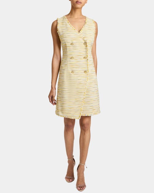 Santorelli Dee Sleeveless Double Breasted A-line Dress With Asymmetric Skirt Panel In Lightweight Cotton Tweed