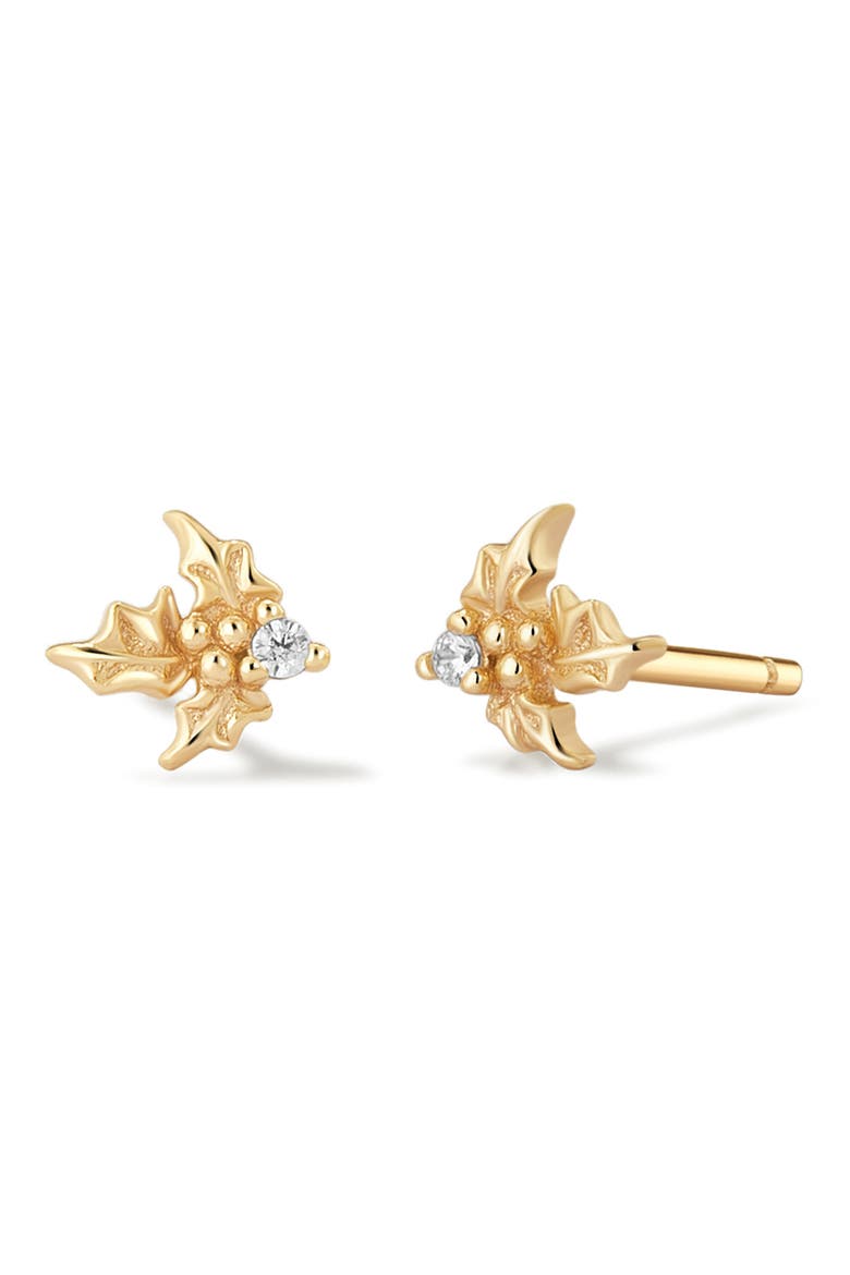 Cubic Zirconia Birthstone Flower Stud Earrings, Main, color, GOLD DECEMBER