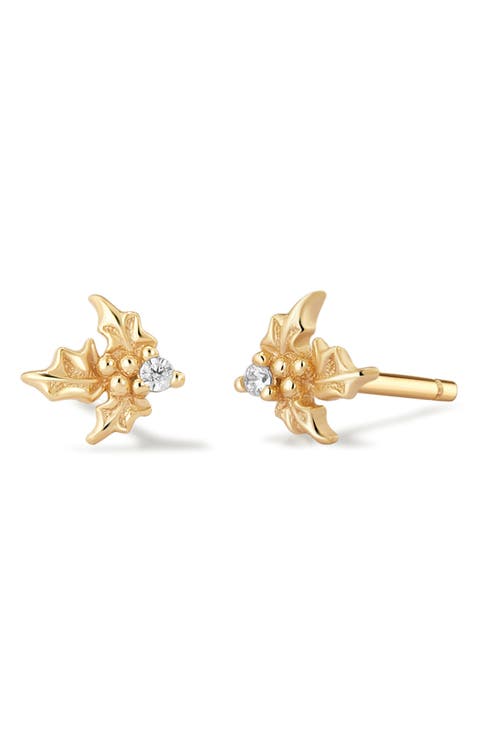 Cubic Zirconia Birthstone Flower Stud Earrings